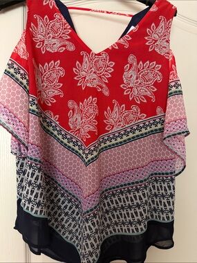 DR2 Red Paisley V-Neck Layered Flutter Tunic